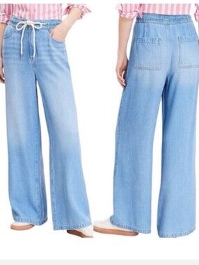 Loft Palazzo light Wash Wide-Leg Drawstring Jeans - Women